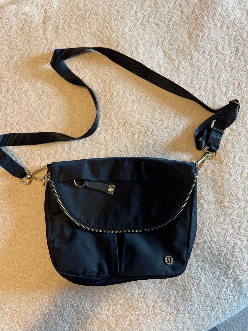 lululemon athletica Black Nylon Crossbody Bag with Zip Flap